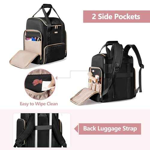 Large Makeup Backpack with 3 Clear Makeup Bags, Double Layers Professional Makeup Travel Case with Brushes Storage Section for Makeup Artists