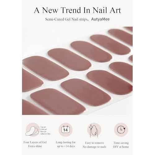 Semi Cured Gel Nail Strips (Chestnut N), Brown, 20 Pcs Fall Gel Nail Wraps, Stickers, UV Light Required, Salon Quality