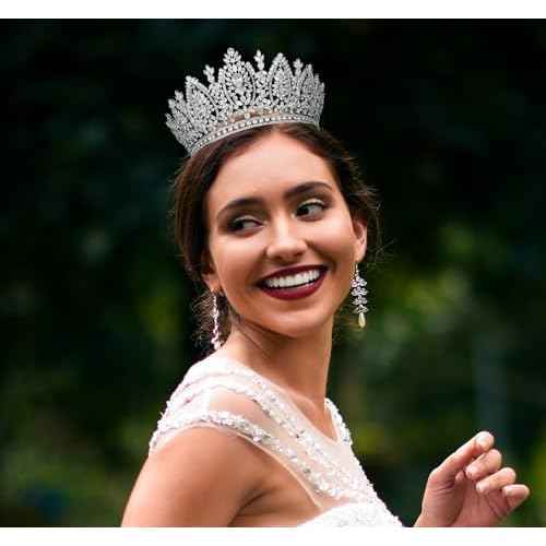 QXMYOO Large Wedding Crowns Cubic Zirconia Sweet 16 Birthday Prom Quinceanera Tiaras for Women CZ Crystal Bridal Headpieces
