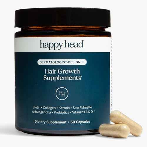 Happy Head Hair Growth Supplement for Men and Women ? Thicker, Fuller Hair with Saw Palmetto, Ashwagandha, Biotin, Collagen, Keratin, Probiotics & Vitamins A & D ? One Month Supply ? 60/ct