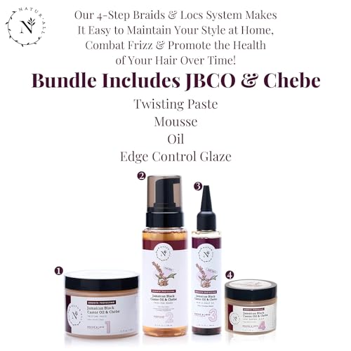 NaturAll Jamaican Black Castor Oil & Chebe Braiding Gel ? Protective Hair Braiding Gel for Locs, Edge Control, Taming Frizz & Twisting? Strong Hold Braid Balm for Dreadlocks, Retwists No Flaking 8 Oz.