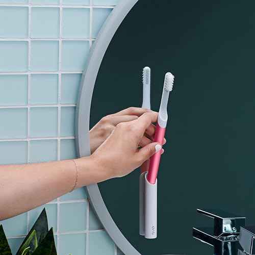 Quip Sonic Toothbrush for Adults - Timed Electric Toothbrush with Cover - Replaceable Brush Head, Soft Bristles, Metal Handle, 3 Month Battery Life - Travel Toothbrush - Pink
