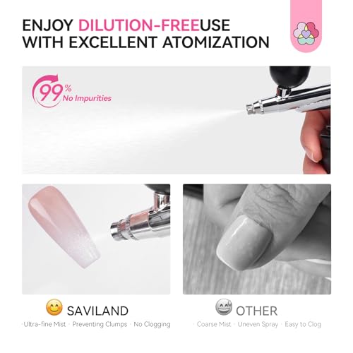 SAVILAND Plus Airbrush Gel Nail Polish Dilution-free: 20 ml No Clogging White Airbrush Nail Polish Non-Acetone Nail Gel P olish for High Pigmented Colors Airbrush N ail Polish for Ombre French Nail