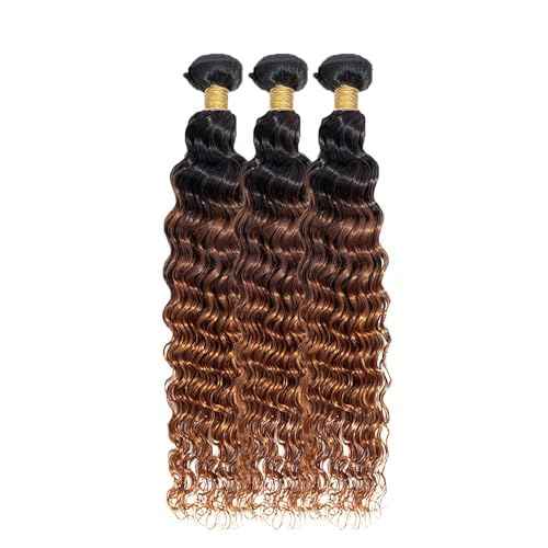 Bundles Human Hair 18 20 22 Inch Omber Deep Wave Human Hair Bundles Natural Chocolate Brown T1B/4/30 Unprocessed Raw Brazilian Virgin Remy Quick Weave for Black Women