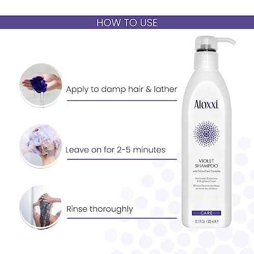ALOXXI Violet Shampoo for Blonde & Silver Hair with Purple Pigments to Instantly Neutralize Brassiness & Enhance Luminousity, Paraben & Sulfate Free, 10.1 Fl Oz