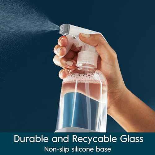 Grove Co. Glass Spray Bottles for Cleaning Solutions, 2-Pack Bundle, Unique Silicone Sleeve Slide & Snap Custom Label, Refillable Spray Bottle, Made from Recycled Glass, 2 x 16 oz