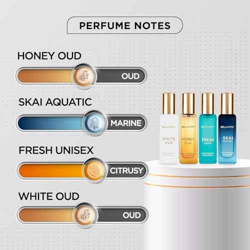 BellaVita Luxury Unisex Cologne Gift Set (4x20ml) | Fragrances Includes Honey OUD, SKAI, FRESH & White OUD | Travel Size Mini Perfumes & Spicy Vanilla Perfume Oil | Unisex Perfume for Women & Men