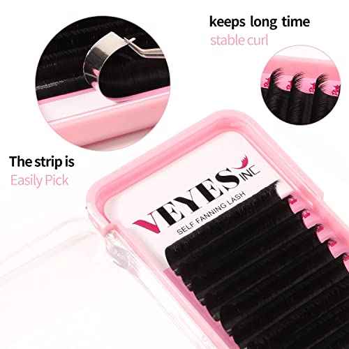 VEYES INC Easy Fan Volume Lash Extensions 03 05 07 J/B/L/C/CC/D/DD Curl 8-25mm Mixed & Single Length Tray, Matte Black Self Fanning Eyelashes, Professional Supplies for Lash Techs (0.05 J 8-16mm)