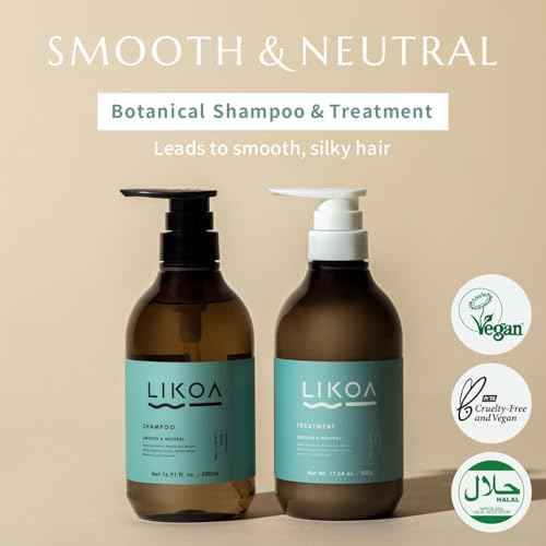 LIKOA, Smooth and Neutral Shampoo and Treatment Set, Vegan, Halal, Lightweight Moisture for Fine, Dry, or Tangle-Prone Hair, Botanical Hair Care, White Floral Scent, Made in Japan, 16.9/17.64 Fl oz