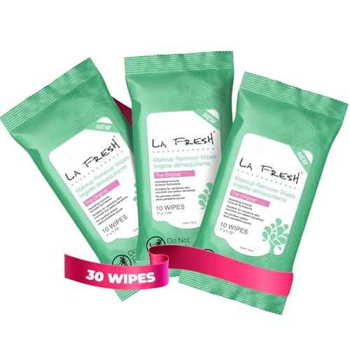 LA Fresh Makeup Remover Wipes with Vitamin E - For Face, Eyes, Lips - Face Wipes Travel Essentials Pack, of 3 10-count Pouches (30-count)