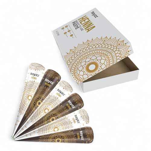 100% Natural Henna Paste Hair Dye Cones Reddish Brown Color Great for Spot Hair Coloring, Long-lasting and Cruelty-Free (Reddish Brown, 6 Pack)