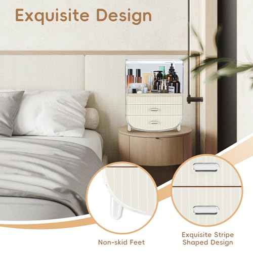 VUSIGN Makeup Organizer, Cosmetics Skincare Organizers with 3-Layer Storage Box and Transparent Cover, Vanity Organizer Countertop for Bathroom, Dresser, Ideal Gifts for Women, White