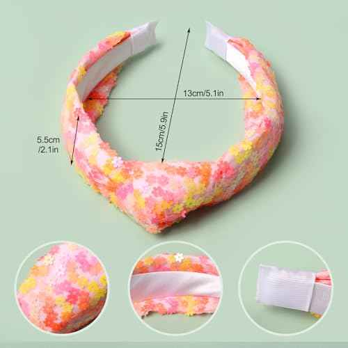 Fishown Knot Headband for Girls, 4 Pack Flower Knotted Hairbands for Kids Girls,Cute Sequined Headbands for Teens Women