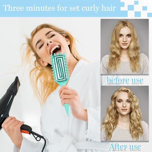Curly Hair Brush,Curl Defining Brush plus 43 Pieces Hair Styling Comb Set(Slick Back Hair Brush,Rat Tail Comb,Edge Bristle Brush) Lightweight Vented for Combing, Shaping, Styling(Green)