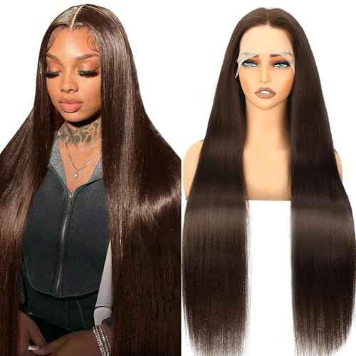 30 Inch Chocolate Brown Lace Front Wigs Human Hair Pre Bleached 200% Density 13x6 HD Straight Lace Front Wigs Pre Plucked with baby Hair