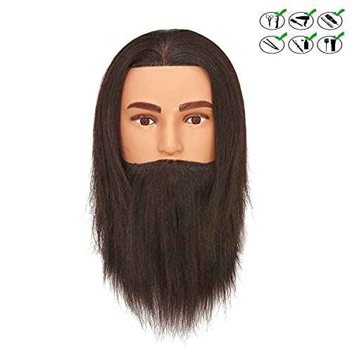 Traininghead Mannequin Head with Human Hair Manikin Training Practice Head Cosmetology Doll Heads for Hairdresses with Clamp Stand (Black)