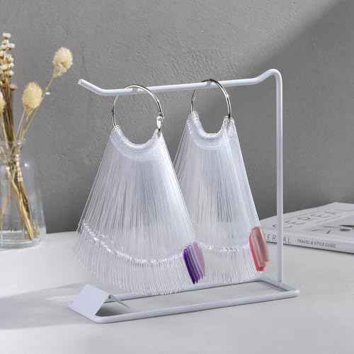 150 Pcs Nail Swatch Sticks with Ring & Nail Art Display Stand Storage Rack, Clear Fan-shaped Display for Nail Art Polish Practice, False Nail Sample Tips Nail tech Supplies for Home or Salon Use