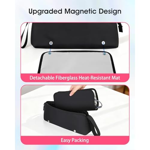 Hair Tools Travel Bag with Heat-Resistant Mat, Large Capacity Organizer for Curling Iron, Flat Iron, Blow Dryer & Hair Accessories, Portable Travel Case for Styling Tools (Midnight)