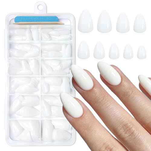 120pc White Almond Press on Nails Short Fake Nails Press ons for Women Acrylic Nails Press on Nails&Glue Tabs, Short White Press on Nails Almond False Nail Tip Stick on Artificial Fingernail