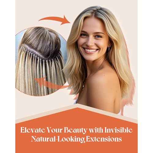 Sunny Hair Nano Hair Extensions Human Hair Ash Blonde Ombre Platinum Blonde Nano Tip Hair Extensions Real Human Hair 24inch Nano Bead for Wedding 50g