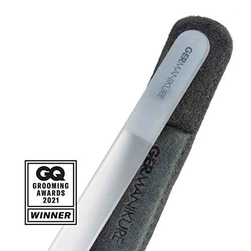 GERMANIKURE Black Glass Nail File & Pedicure Bar Set in Leather Sleeves - Ethically Made in Czech Republic - Professional Manicure & Pedicure Kit for Fingernail Care, Foot Callous & Dry Skin Removal