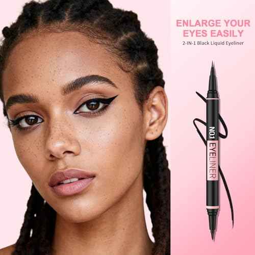 iMethod Liquid Eyeliner - Waterproof Eyeliner 2-in-1 Dual-Ended Eye Liner with Precise Brush-Tip and Thick Tip, Black Liquid Liner Pen, Matte Finish, Long Lasting, Smudge-proof, Transfer-proof