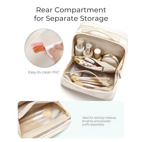 BAGSMART Travel Makeup Bag Cosmetic Bag for Women, Wide-open Portable Make Up Organizer for Women for Essentials Cosmetics Toiletries Accessories, Brushes, Medium Capacity
