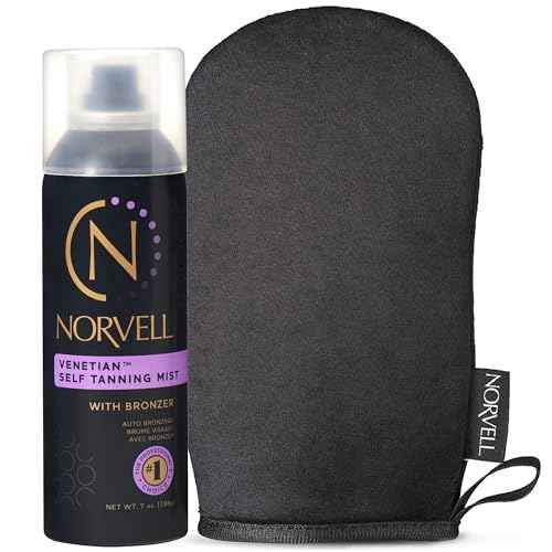 Norvell Venetian Sunless Tanning Set ? 7 fl oz Aerosol Mist with Bronzer + Reusable Applicator Mitt for Flawless, Streak-Free Glow