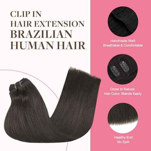 GOO GOO Clip in Hair Extensions Real Human Hair, Remy Human Hair Extensions Clip ins for Women, Natural Human Hair, 20inch 150g 9Pcs, 2 Dark Brown
