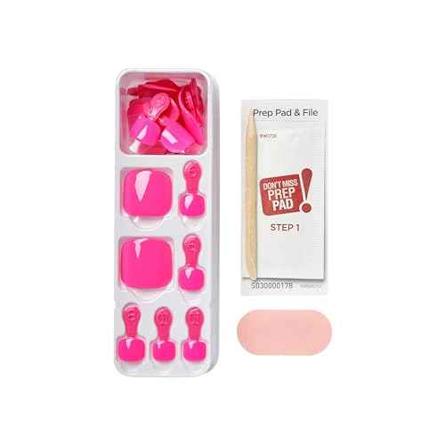 KISS imPRESS No Glue Pedi Press-On Nails, Toenails, 'Time After Time', Medium Pink, Short Size, Squoval Shape, Includes 24 Nails, Prep Pad, Instructions Sheet, 1 Manicure Stick, 1 Mini File