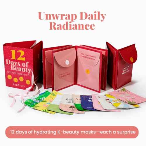 FACETORY Beauty Advent Calendar, 12 Day K-Beauty Skincare Gift Set with Hydrating and Soothing Sheet Masks, Perfect Holiday Gift for Women