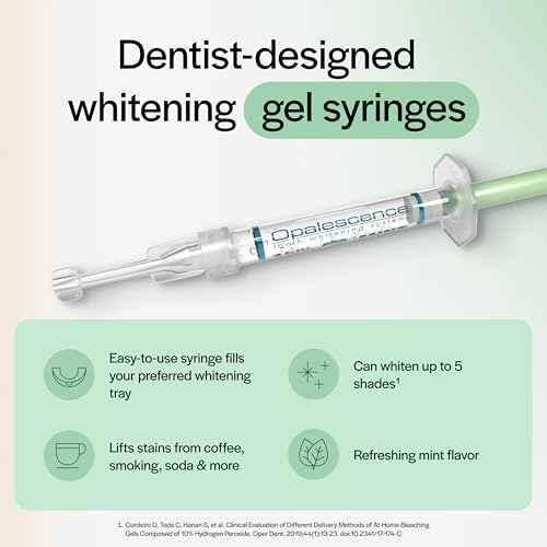 Opalescence 35% CP Mint - Gel Syringes Teeth Whitening - Refill Kit (4 Syringes) Carbamide Peroxide Gel. Made by Ultradent. Tooth Whitening Refill Syringes with Toothbrush. 5197-2tb