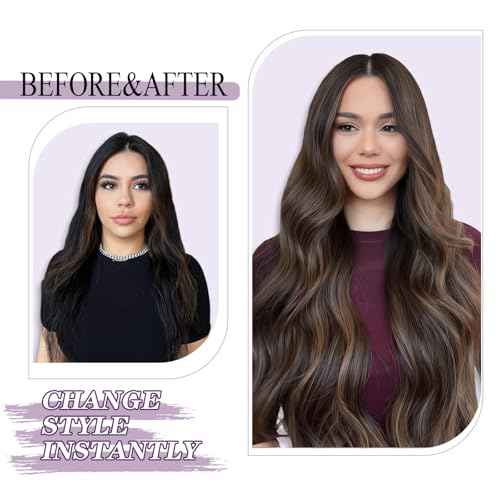 Clip in Hair Extensions Real Human Hair 20 Inch Soft Human Hair Clip in Extensions Straight Clip ins Extensions for Women #2/6/2 Balayage Dark Brown to Chestnut Brown 85g 7Pcs Easy to Styling