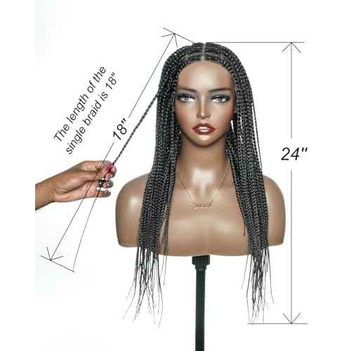 24" 360¡Æ Knotless Box Braided Wig with Swiss HD Full Lace ? Pre-Cut, Black, 100 Strands, Lightweight Synthetic with Human Hair Baby Hair