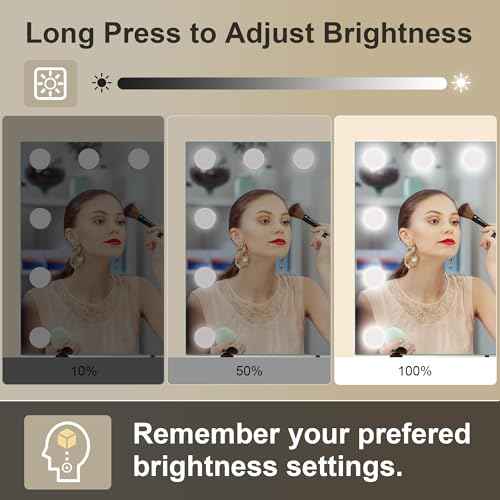 S'bagno Vanity Mirror with Lights, 12 Dimmable LED Bulbs, Detachable 10X Magnifying Mirror, Touch Control, USB Rechargeable, Tabletop Hollywood Lighted Makeup Mirror for Dressing Table,16''x12''