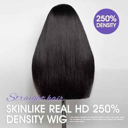 Lemoda 250% Double-Drawn SKINLIKE Real HD Lace Frontal Wigs Straight 13x4 Full Lace Frontal Virgin Human Hair Wigs Frayed Ends Lace Wigs Invisible Lace 0.10mm Ultra-thin Knots Wigs 14Inch