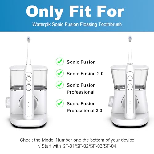 Replacement Brush Heads for WaterPik Sonic-Fusion 2.0 Flossing Toothbrush (SF-03/SF-04) and Sonic-Fusion Flossing Toothbrush (SF-01/SF-02),6 Count White with Covers