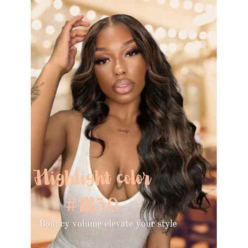Honey Blonde Highlight Bundles Human Hair Body Wave, 12A Thick F1B/30 Highlight Black and Brown Colored Quick Weave 100% Brazilian 12A Unprocessed Remy Hair Double Weft 3 Bundles 10/12/14 Inch