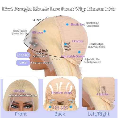 SIYUSI 30Inch 613 Lace Front Wig Human Hair,13x4 HD Transparent Lace, 200% Density Straight Brazilian Blonde Wig, Pre-Plucked with Baby Hair