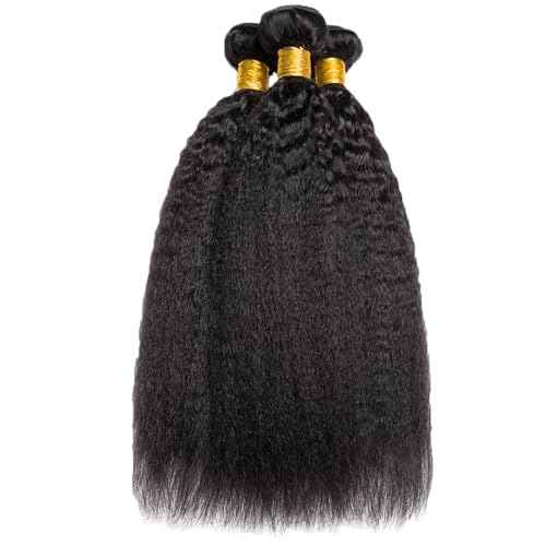 Kinky Straight Bundles Natural Black Color Unprocessed Brazilian Virgin Hair 18 20 22 Color #1b Yaki Straight Bundles