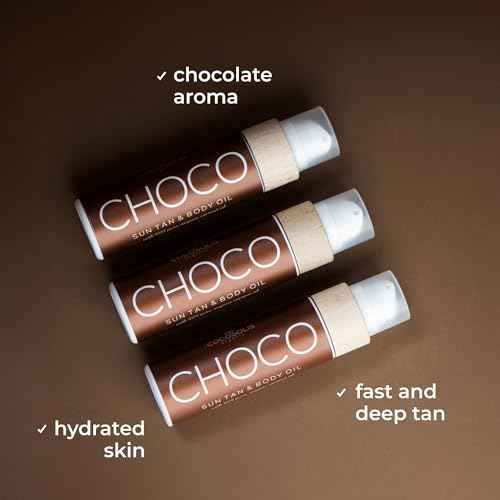 COCOSOLIS CHOCO Suntan & Body Oil XL - Organic Tanning Oil - Deep Chocolate Tan - Tanning Lotion Accelerator for Indoor and Outdoor Tanning Beds (6.76)