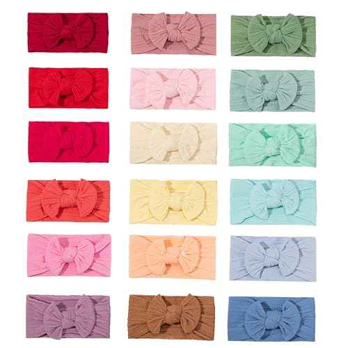 18PCS Baby Soft Nylon Headbands Hairbands With Hair Bows,Elastics Head Wrap Hair Accessories for Newborn Baby Girls Infant Toddlers Kids (ONE SIZE FIT ALL)