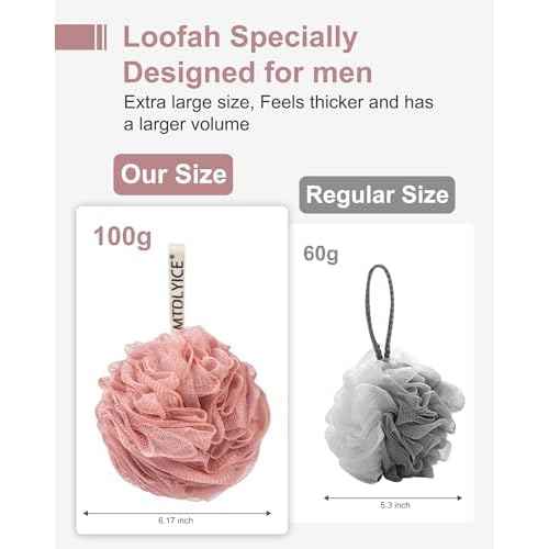 Loofah Sponge, XXL Large Loofah 100g 4 Pack, Bath Sponge Soft Mesh Shower for Men, Body Scrub, Shower Pouf Bath Accessories, for Body Wash, Soap (Red Soil)