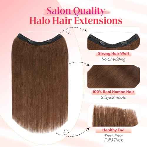 Rich Choices 100% Real Human Halo Hair Extensions for Women Remy Halo Extension Invisible Wire Hairpiece Clip in One Piece Hairpiece Upgrade Adds Weight 65g 12 Inch #4 Medium Brown