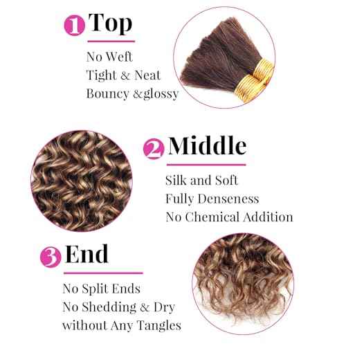 Water Wave Bulk Human Hair for Braiding #T4/P4/27 No Weft Curly Wet and Wavy 100% Unprocessed Brazilian Virgin for Boho Braids 2 Bundles/Pack (24inch 100g)