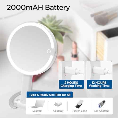 Magnifying Mirror with Light, Makeup Mirror with Lights and Adjustable Brightness, Hanging and Handheld Mirror with Handle, Travel Portable Lighted Makeup Mirror, 360¡ÆRotation, Memory Function 1X/10X
