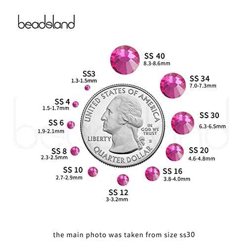 Beadsland 144pcs Flat Back Crystal Rhinestones Round Gems for Nail Art and Craft Glue Fix, Fuchsia, SS40, 8.4-8.7mm
