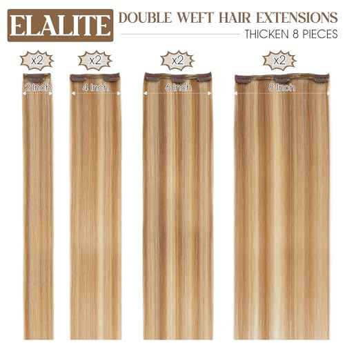 Elailite Clip in Hair Extensions Real Human Hair Double Weft Thick 8pcs Weft Golden Brown & Bleach Blonde 18 Inch 140g Remy Hairpieces Balayage Full Head Straight for Women