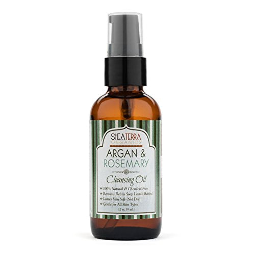 Shea Terra Face and Body Cleanser| Argan & Rosemary Facial Cleansing Oil| Non Toxic All Natural Oil that Cleanse Away Dirt & Debris from Pores for Blemish Free, Soft & Even-toned Skin – 4oz