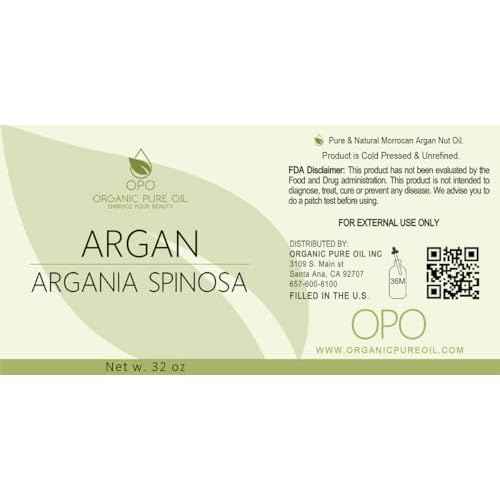 OPO Moroccan Argan Oil - Pure Unrefined Extra Virgin Cold Pressed Non GMO Bulk 32 oz - 1 Quart Carrier Oil for Hair Skin Face Body Nails Locs Lashes Facial Hair Beard & More Hydrating Argon